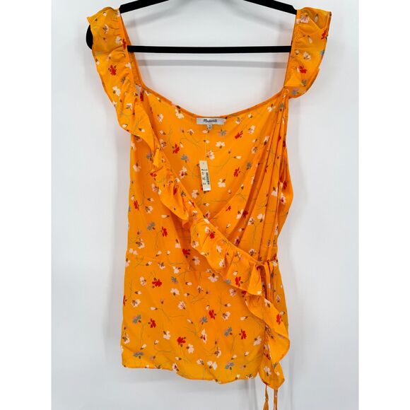 NWT MADEWELL Silk Wrap Cami Top in Painted Yellow Orange Carnations Size 14 - Picture 4 of 8